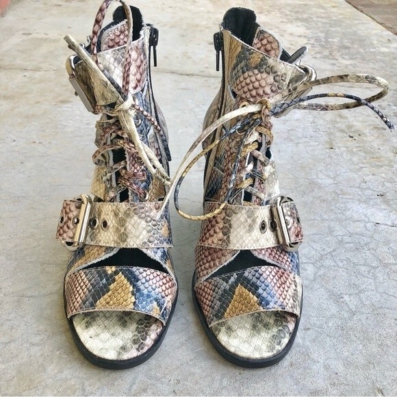 Jeffrey Campbell Snakeskin Leather Ankle Boots Booties Shooties Pastels Chunky 6 - Picture 3 of 7